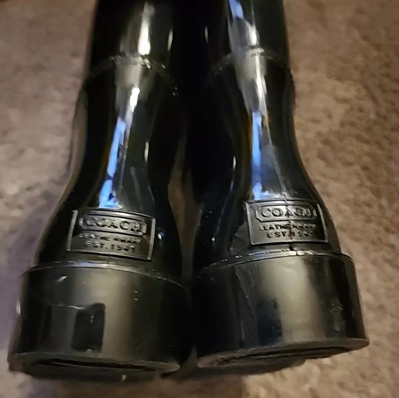 Coach Boots Tara Tall Black Gloss Rubber Rain Boots Size 8 - Picture 9 of 16